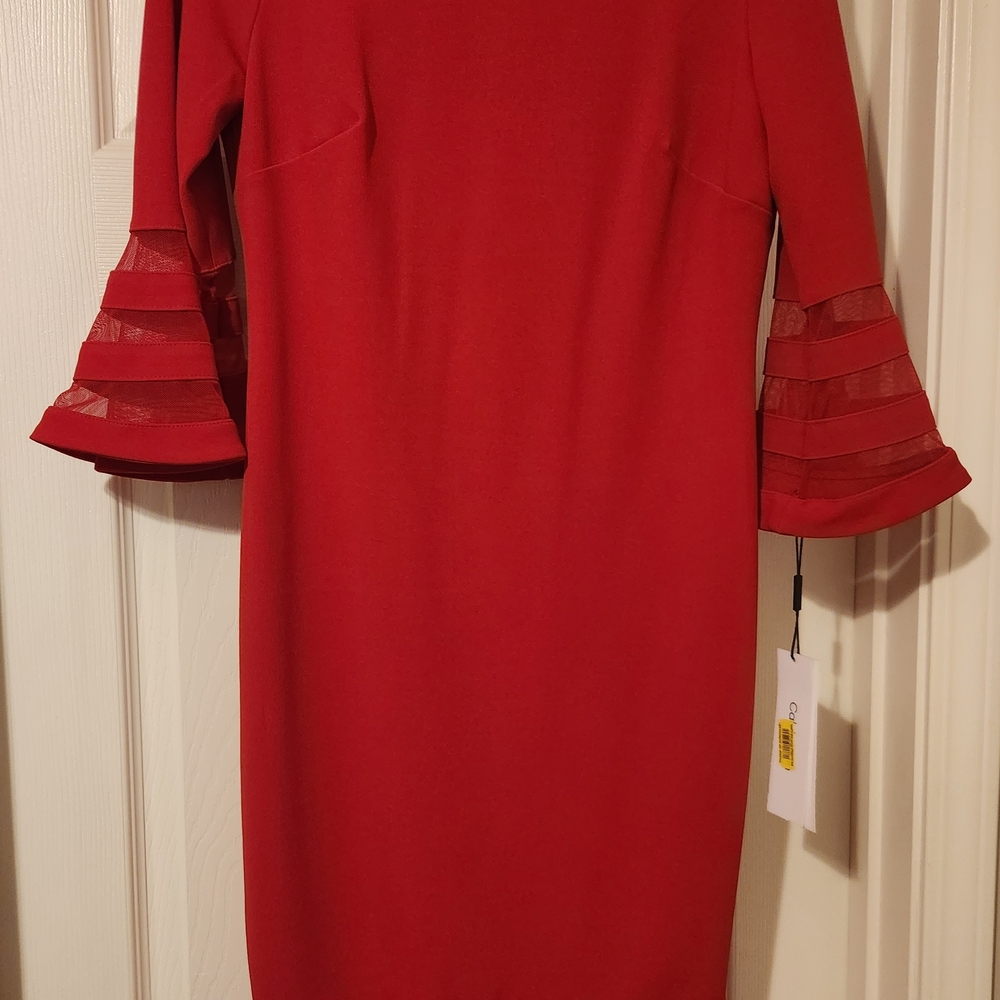 Calvin Kline Elegant Red Women's Dress With Bell 3/4 Sleeves - Picture 1 of 6
